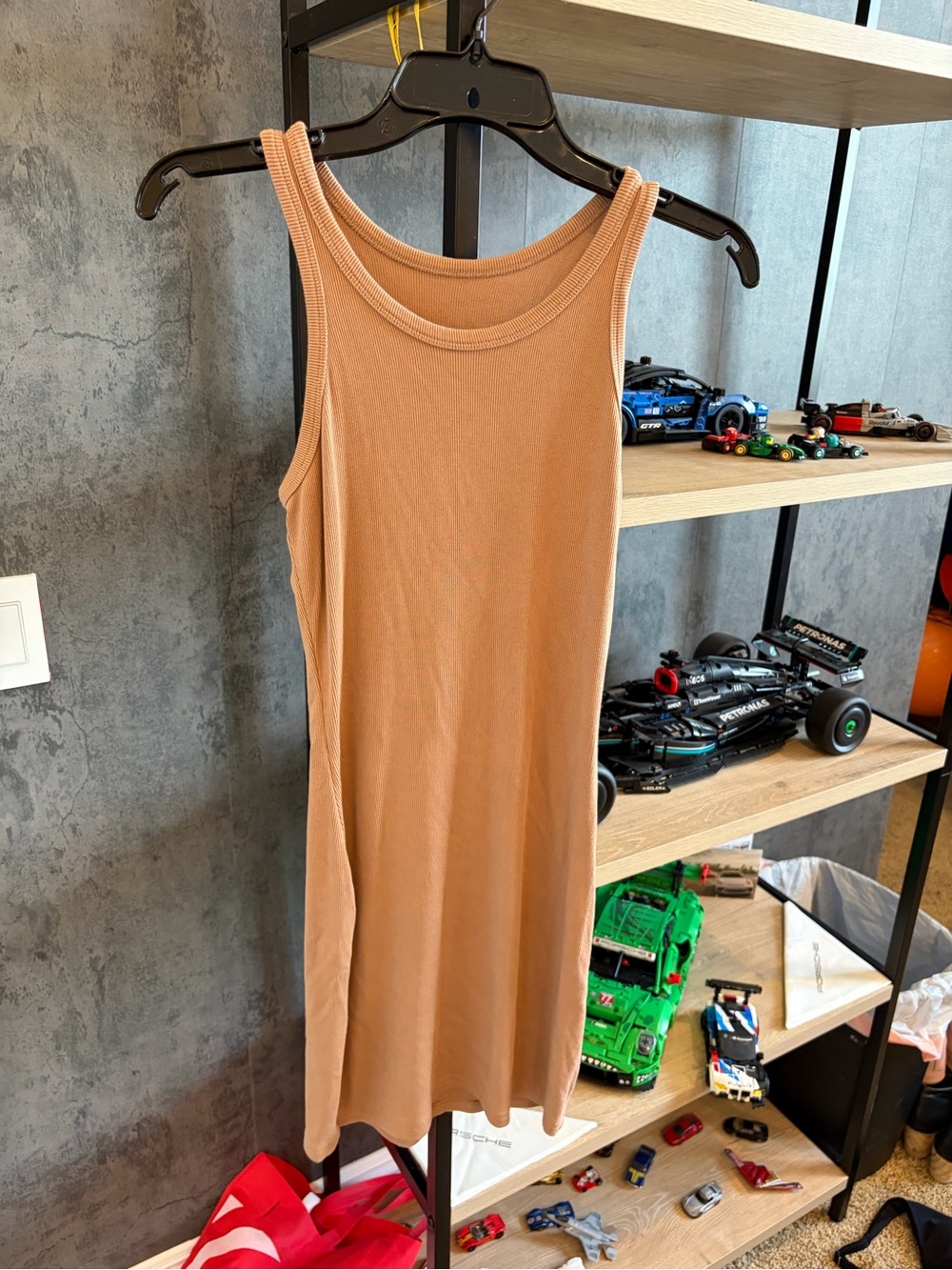 Sleeveless Ribbed Tank Dress - Tan